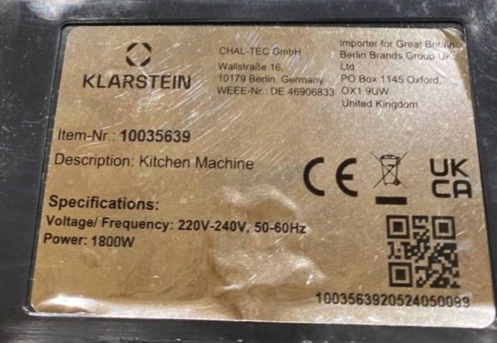 Тістоміс Klarstein з Німеччини 1800w / планетарний міксер / блендер / електрична м’ясорубка / комбайн / тестомес / планетарный миксер с Германии