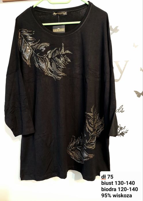 Bluzka wiskozowa z cyrkoniami liście na r. 46-50