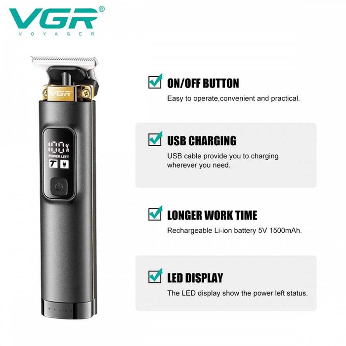 Триммер для стрижки и окантовки волос VGR V-985 Professional 4 насадки