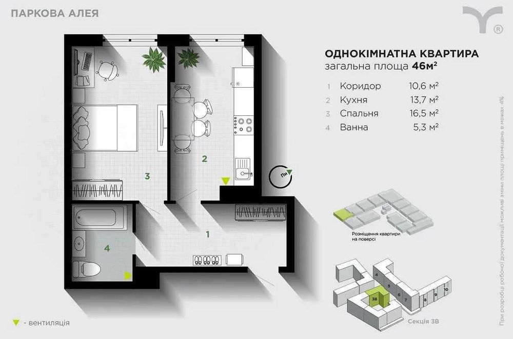АКЦІЙНА ЦІНА! Однокімнатна квартира в ЖК Паркова Алея