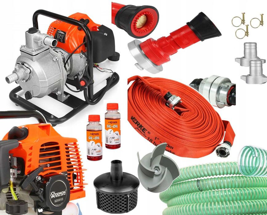 POMPA DO WODY SPALINOWA DEMON 1" + wąż ssawny + wąż 18B 30m + działko
