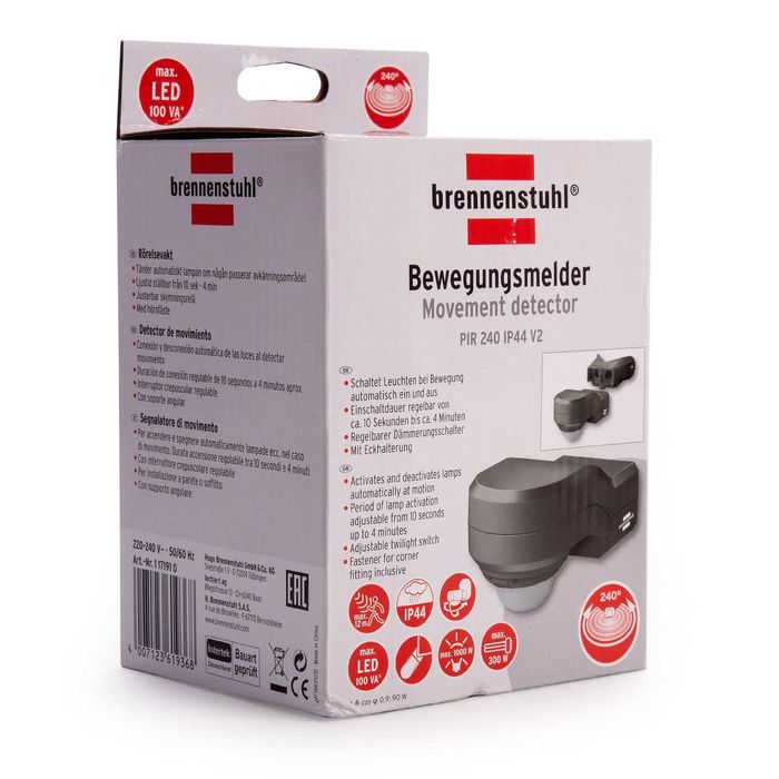 Brennenstuhl PIR czujnik ruchu na podczerwień PIR 240 IP44 antracyt