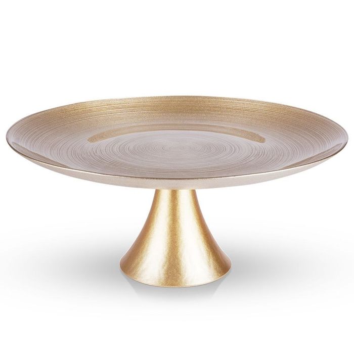 Patera Na Tort Szklana 28cm Dekoracyjna Na Nóżce Złota Do Salonu Nowoczesna Elegancka Mebliva