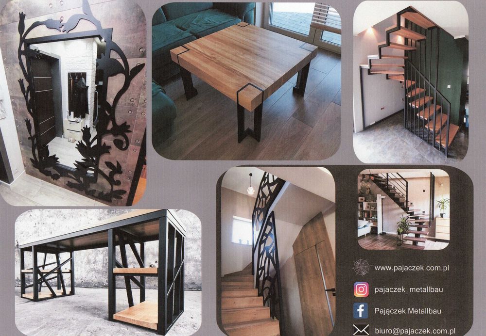 Schody stalowe drewniane loft balustrada antresola barierka poręcz