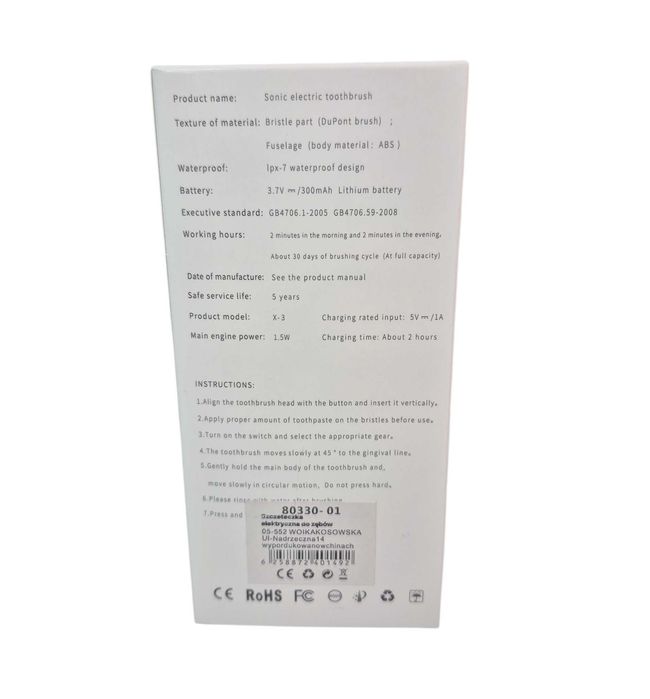 Sczoteczka Elektryczna Soniczna IPX7 EX9