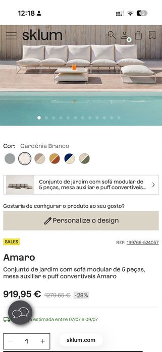 Conjunto de jardim SKLUM Amaro 5 peças – sofá modular + puffs/mesas