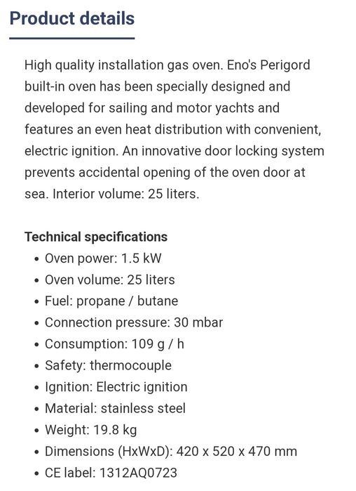 ENO Gas oven- NEW!!!