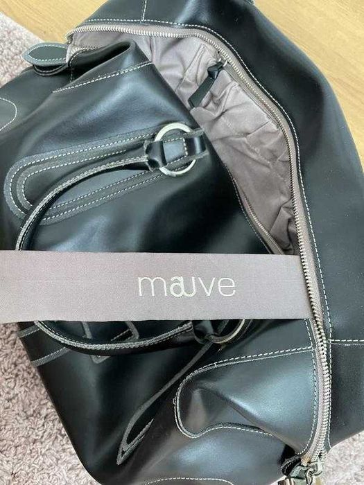 Велика чорна шкіряна містка сумка mauve
