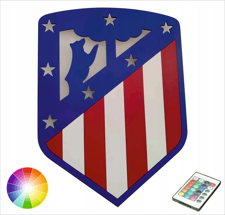 herb ATLETICO MADRYT lampka nocna na ścianę LED RGB PILOT