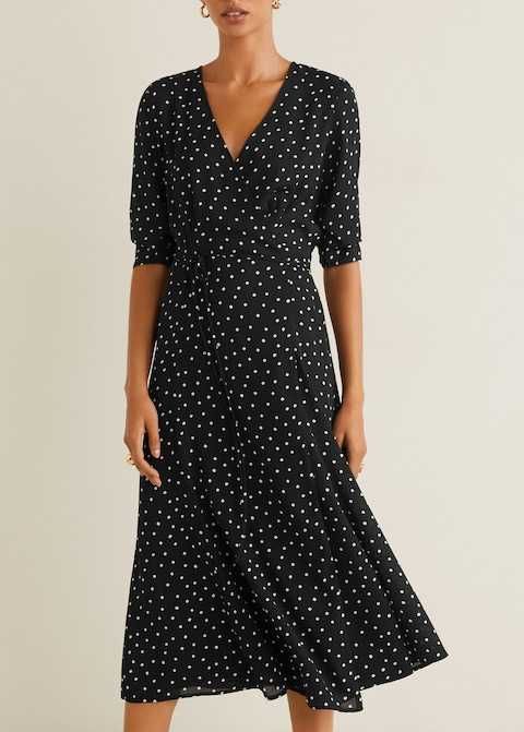 Vestido cruzado preto c/bolinhas da Mango T: M Novo c/etiqueta