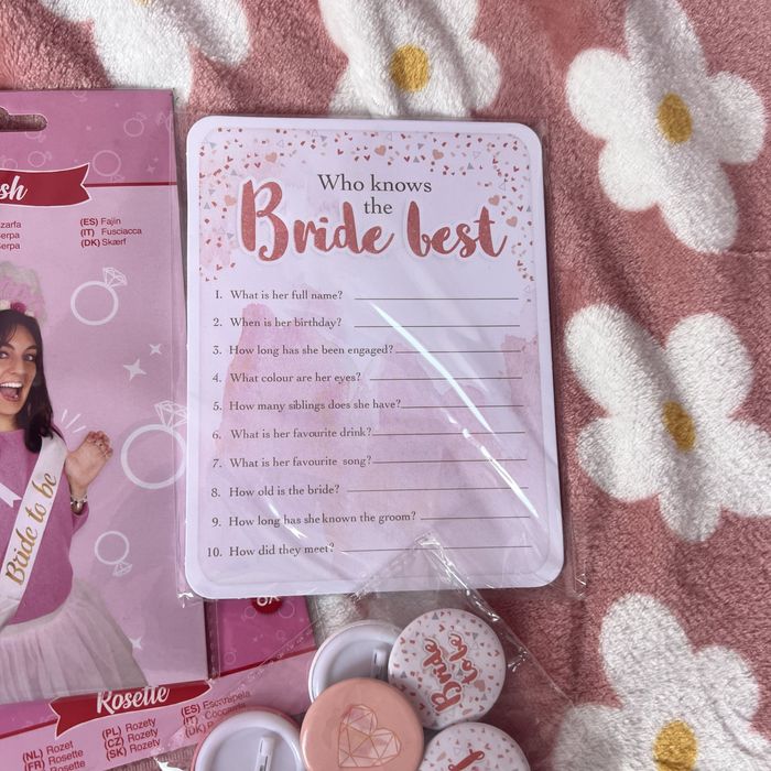 Cały zestaw bride to be przypinki okulary papierowe akcesoria wyprzeda