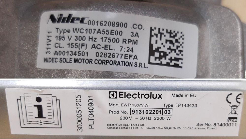 Części do pralki Electrolux [silnik, panel] sprawne