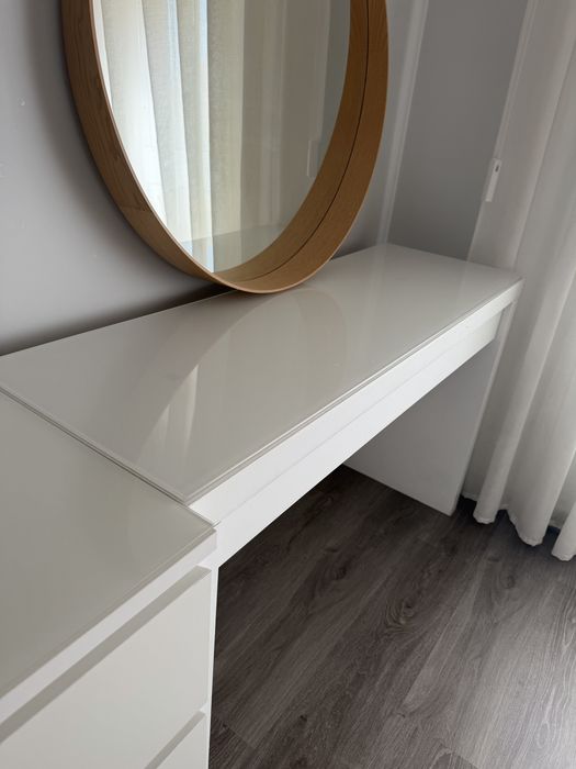 Toucador MALM IKEA 120x41 cm -  Branco + Vidro Branco Incluído