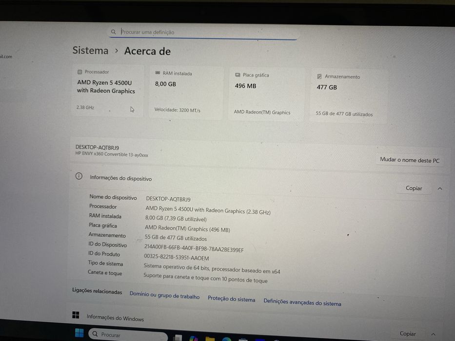HP ENVY x360 13” Touch – Ryzen 5 – 8GB RAM – SSD 512GB