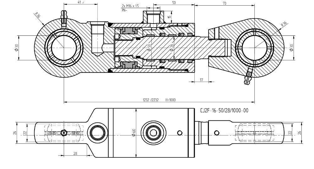 Siłownik Hydrauliczny CJ2F 50x28 SKOK 1000 Tura [1668]