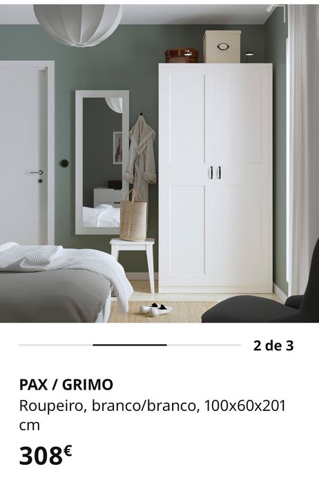 Roupeiro IKEA PAX GRIMO (2 Portas) com 2 Gavetas e Cesto – Como Novo