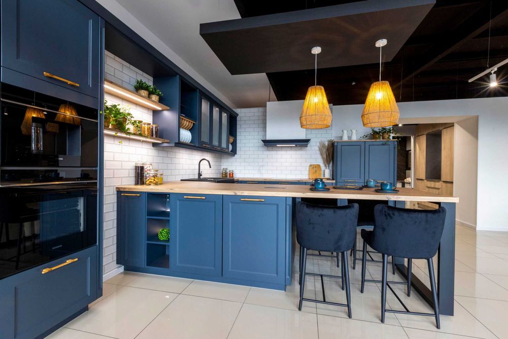 Kuchnie Verle MEBLE KUCHENNE lakierowane Cascada Niebieski Fiord