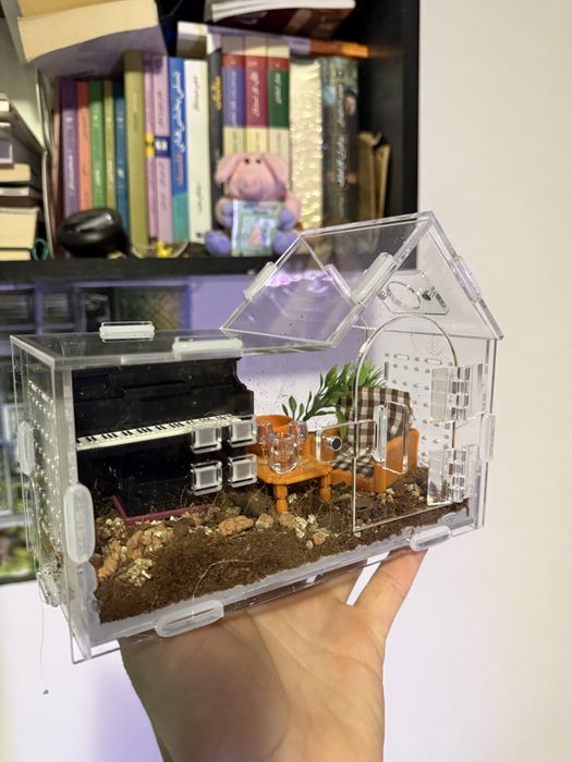 Terrarium 20x15x10 domek z meblami wystrojem dla ptasznika dla lalek