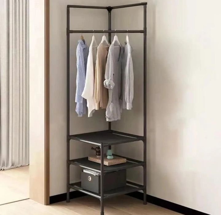 Напольная угловая стойка вешалка для одежды и обуви