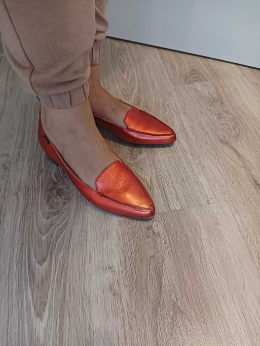 Super cena!!! Mokasyny skórzane, metaliczne, pomarańczowe rozmiar 39