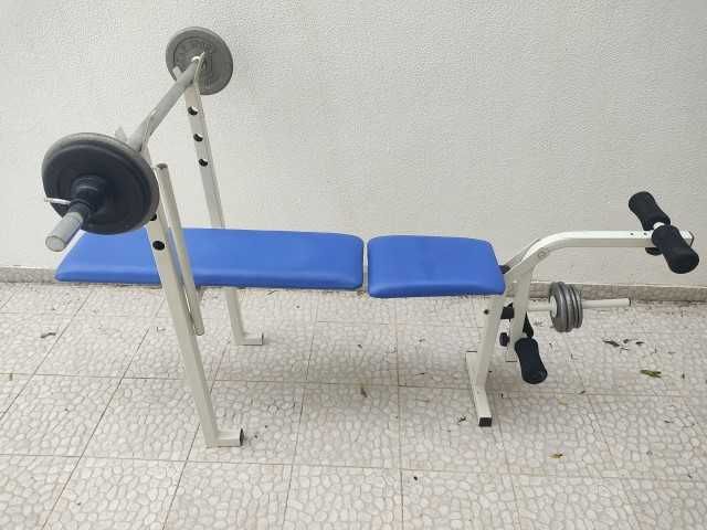 Conjunto de ginásio - Máquina, banco, bicicleta e halteres