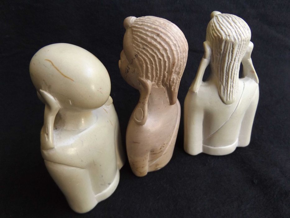 ARTE AFRICANA – Conjunto de 3 BUSTOS em Pedra