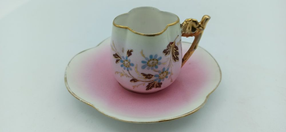 Porcelana Śląska DUO Różowe Filiżanka Kolekcjonerska Złocenia Emalia