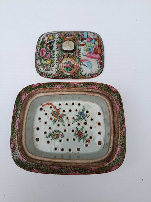 Saboneteira Porcelana da China Mandarim Chinesa Séc XIX 16 cm