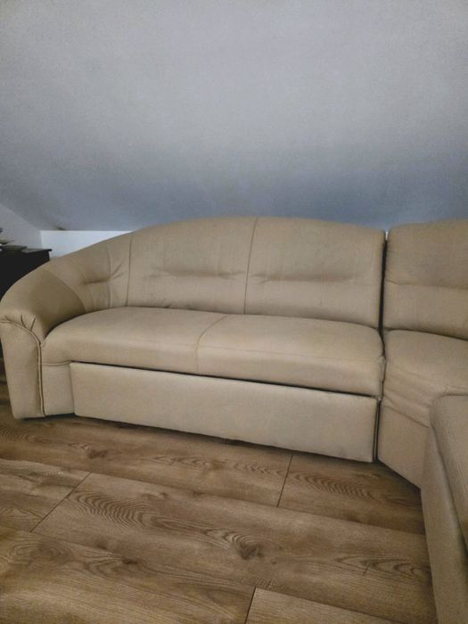 Sofa narożna, Rogówka, narożnik beżowy Rogówka z funkcją spania narożn