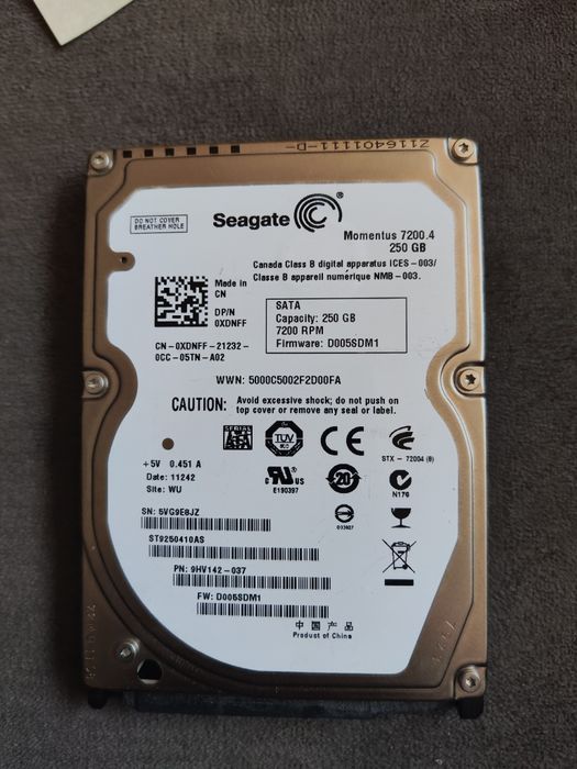Dysk twardy HDD Seagate Momentus 250GB, 7200 rpm