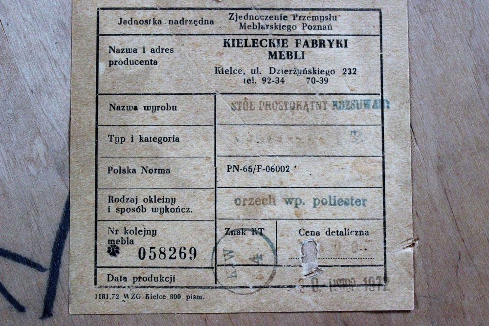 Stół rozsuwany PRL + 6 krzeseł