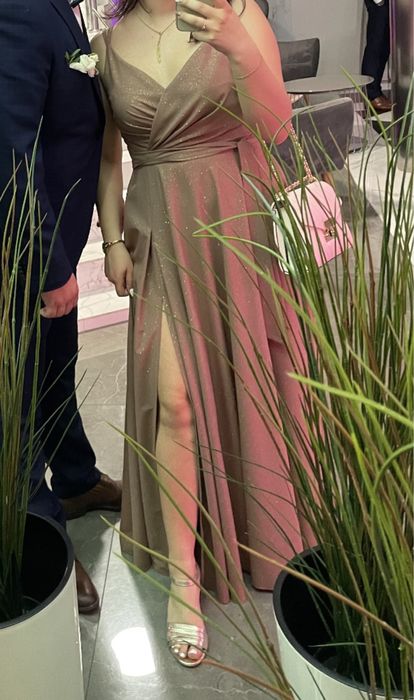 Sukienka weselna imprezowa brązowa długa