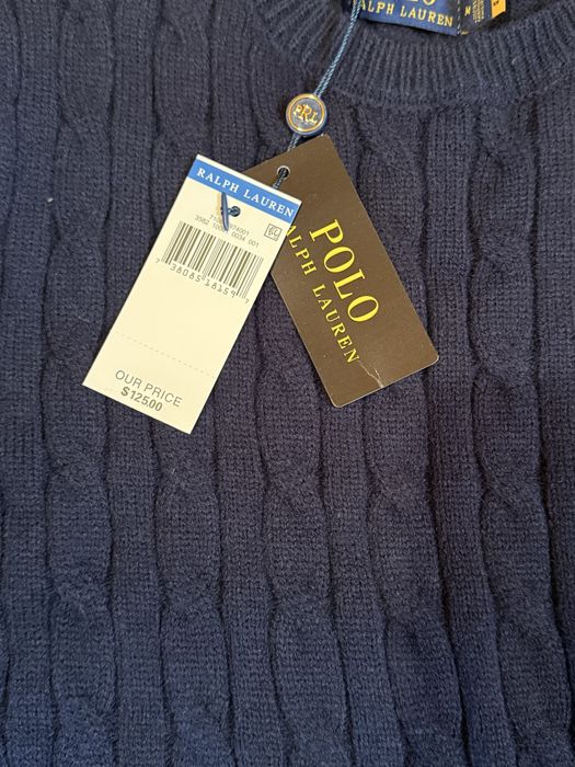 Sweter polo Ralph Lauren granatowy  - M - Nowy z metką - cable knit