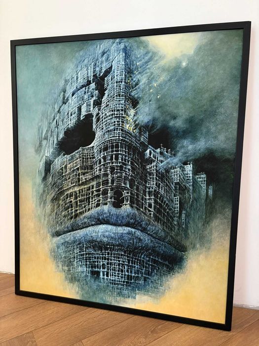 Zdzisław Beksiński obraz AA80, reprodukcja na płótnie, rozmiar 80x96cm, rama czarna
