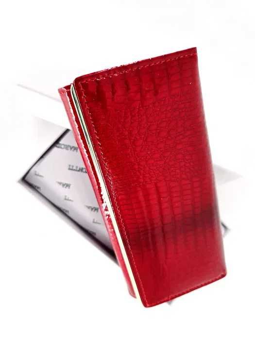 Marco Contti modny lakierowany portfel damski czerwony nowy