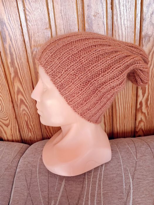Okazja!!! Czapka zrobiona na drutach cynamonowa. Moher+wełna+akryl .Mi