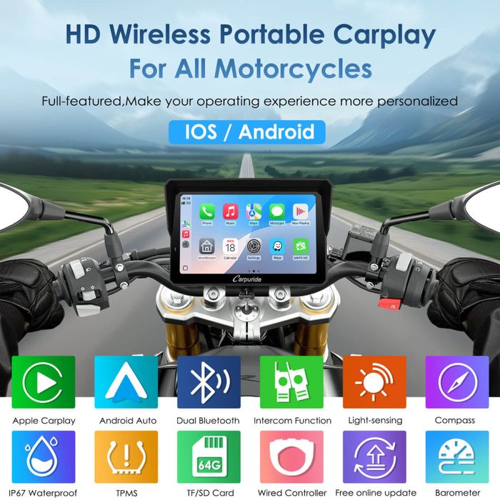 Carpuride W502S Pro - Carplay / Android Auto para Moto 5”