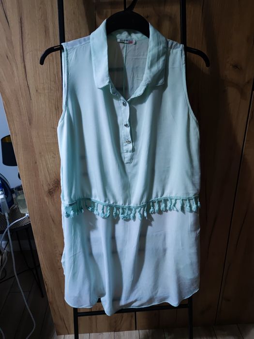 Bluzka tunika wiskoza miętowa  boho falbana