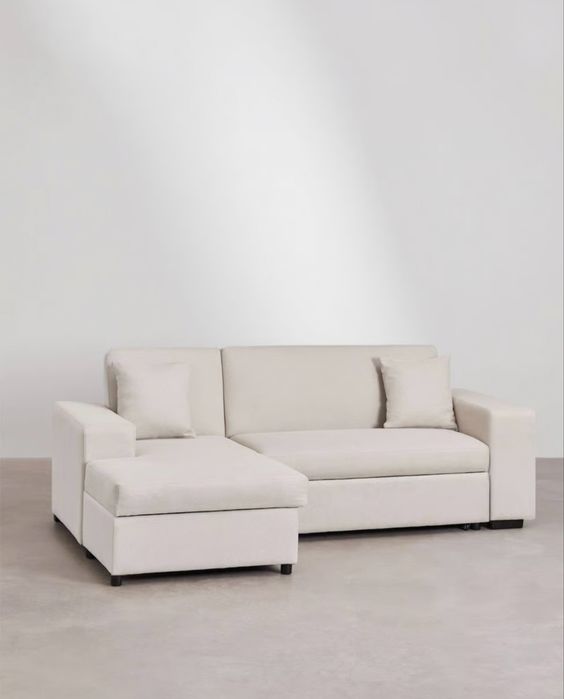 Sofá-cama Sklum chaise longue esquerda 3 lugares em tecido bege