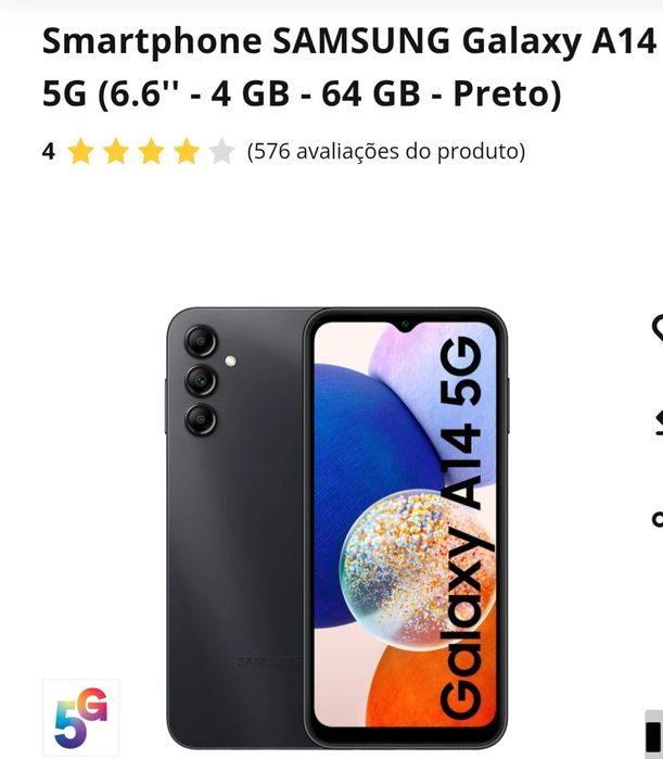 Samsung Galaxy A14, 5G, 64GB-Preto