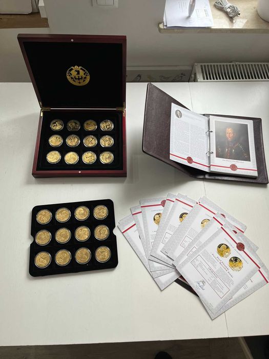 Kolekcja monet WIELCY POLACY platerowane 24 karatowym złotem 24 monety