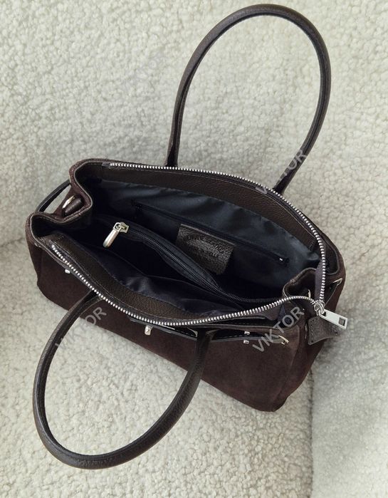 Замшевая кожаная итальянская сумка. Средний размер. Шкіряна сумка