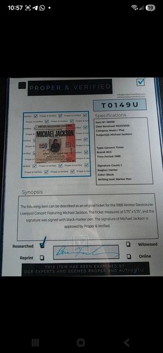 Michael Jackson  Ticket Bad World Tour Autografado