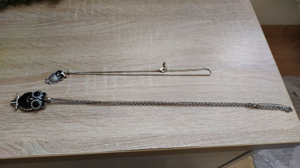 Łańcuszki z przywieszka sowy, 2 sztuki, stal