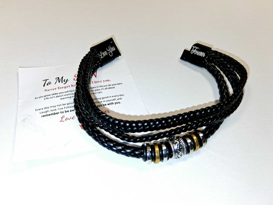 N270 Skórzana Bransoletka Męska Pleciona Dla Syna To My Son Prezent