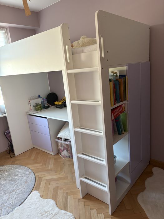 Łóżko piętrowe  na antresoli z biurkiem IKEA