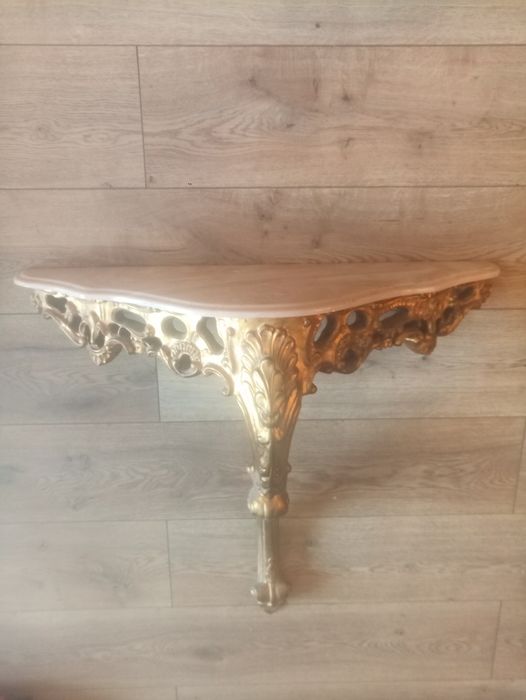 Konsola ścienna, retro,barok, vintage,złota,marmur.