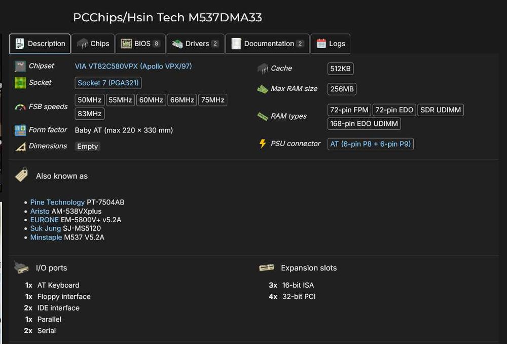 Płyta główna PCChips VXPro+ M537DMA33 Socket 7 pod Pentium 75-200
