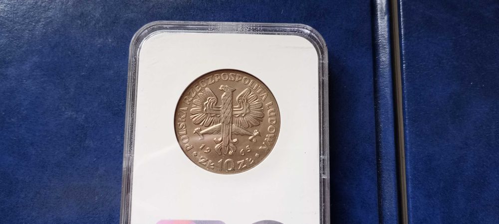 Stare monety 10 złotych 1965 Nike skrętka MS65 PRL