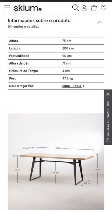 Vendo Mesa de jantar com 6 cadeiras SKLUM